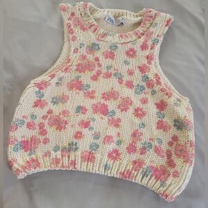 Zara Floral Knit Cropped Vest/Sleeveless Sweater
